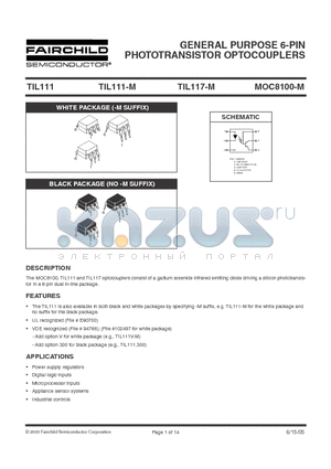 TIL111-M datasheet - GENERAL PURPOSE 6-PIN PHOTOTRANSISTOR OPTOCOUPLERS