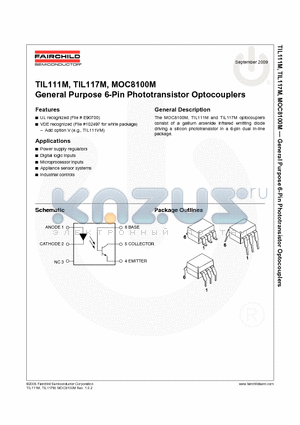 TIL111SR2VM datasheet - General Purpose 6-Pin Phototransistor Optocouplers