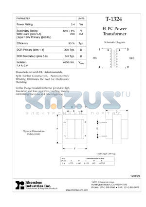 T-1324 datasheet - EI PC Power Transformer