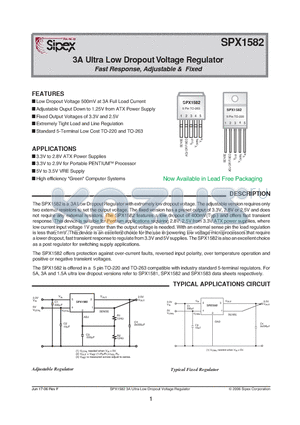 SPX1582T5-1-5 datasheet - 3A Ultra Low Dropout Voltage Regulator