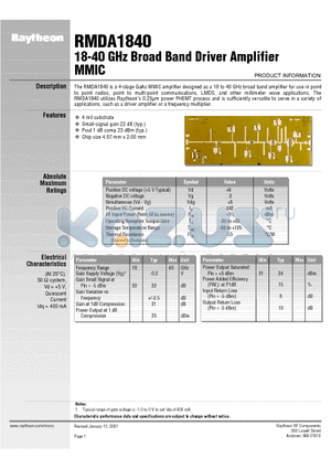RMDA1840 datasheet - 18-40 GHz Broad Band Driver Amplifier MMIC