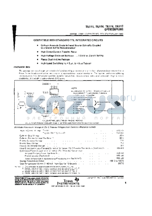 TIL116 datasheet - COMPATIBLE WITH STANDARD TTL INTEGATED CIRCUITS