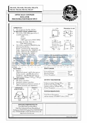 TIL116 datasheet - OPTICALLY COUPLED ISOLATOR HOTOTRANSISTOR OUTPUT