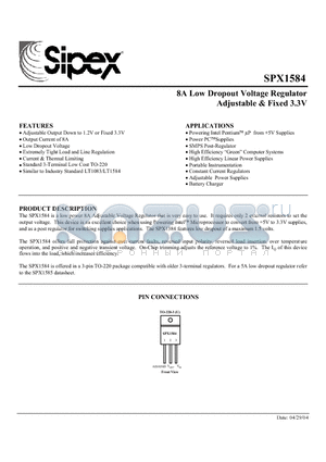 SPX1584 datasheet - 8A Low Dropout Voltage Regulator Adjustable & Fixed 3.3V