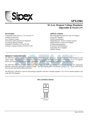 SPX1584AU datasheet - 8A Low Dropout Voltage Regulator Adjustable & Fixed 3.3V