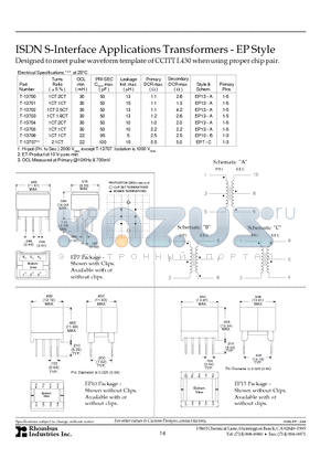 T-13700 datasheet - ISDN S-Interface Applications Transformers - EP Style