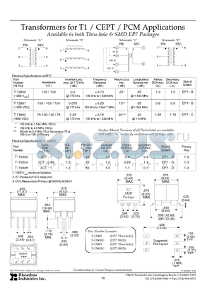 T-13800G datasheet - Transformers for T1 / CEPT / PCM Applications