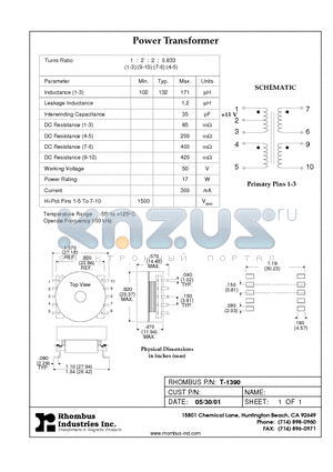 T-1390 datasheet - Power Transformer