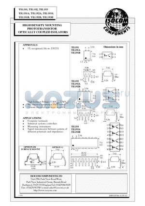 TIL193B datasheet - HIGH DENSITY MOUNTING PHOTOTRANSISTOR OPTICALLY COUPLED ISOLATORS