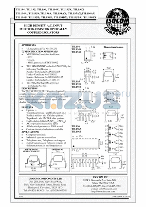 TIL194BX datasheet - HIGH DENSITY A.C. INPUT PHOTOTRANSISTOR OPTICALLY COUPLED ISOLATORS