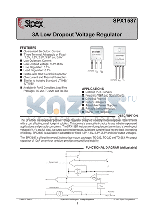 SPX1587AR-1-5 datasheet - 3A Low Dropout Voltage Regulator