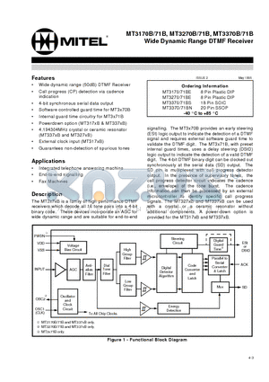 MT3170 datasheet - Wide Dynamic Range DTMF Receiver