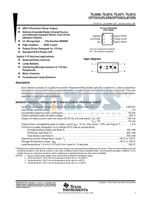 TIL3009 datasheet - OPTOCOUPLERS/OPTOISOLATORS