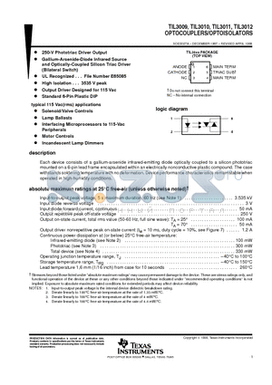 TIL3011 datasheet - OPTOCOUPLERS/OPTOISOLATORS