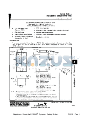 TIL311 datasheet - HEXDECIMAL DISPLAY WITH LOGIC