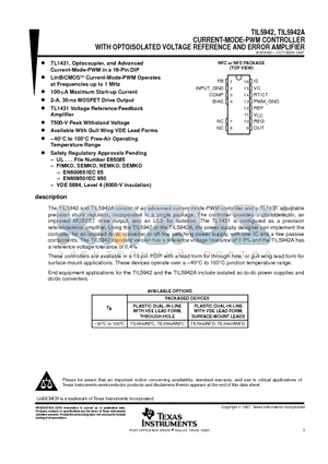 TIL5942 datasheet - CURRENT-MODE-PWM CONTROLLER WITH OPTOISOLATED VOLTAGE REFERENCE AND ERROR AMPLIFIER