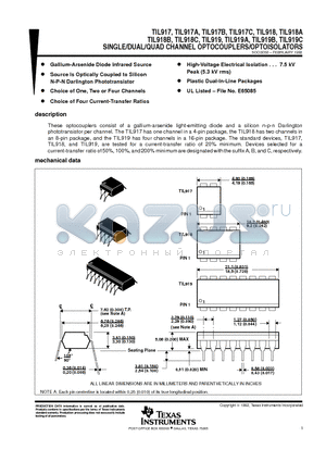 TIL917A datasheet - SINGLE/DUAL/QUAD CHANNEL OPTOCOUPLERS/OPTOISOLATORS