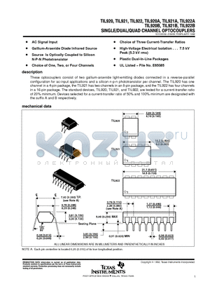 TIL920B datasheet - SINGLE/DUAL/QUAD CHANNEL OPTOCOUPLERS