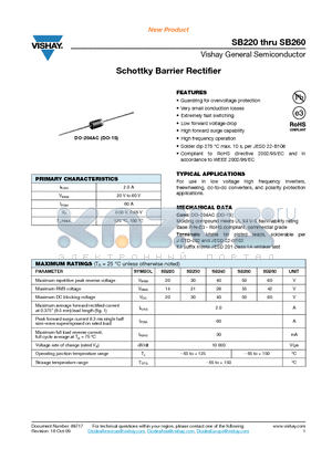 SB260 datasheet - Schottky Barrier Rectifier