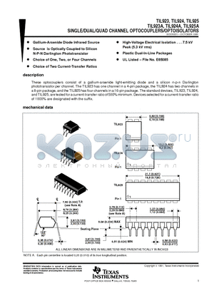 TIL924 datasheet - SINGLE/DUAL/QUAD CHANNEL OPTOCOUPLERS/OPTOISOLATORS