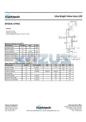 MT3318-UYP22 datasheet - Ultra Bright Yellow 5mm LED