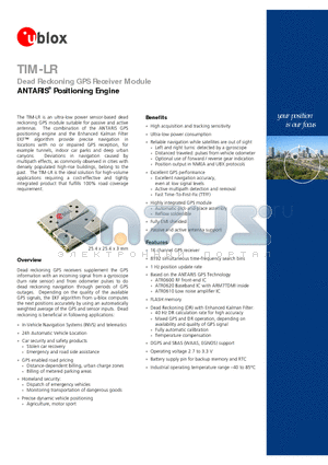 TIM-LR-0-000-0 datasheet - Dead Reckoning GPS Receiver Module ANTARIS Positioning Engine