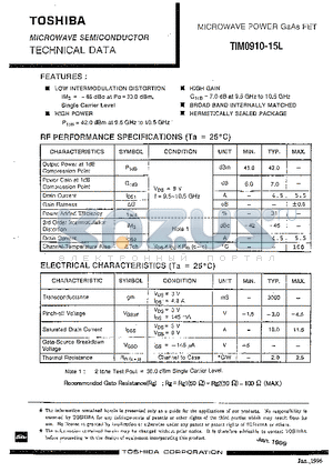 TIM0910-15L datasheet - MICROWAVE POWER GAAS FET