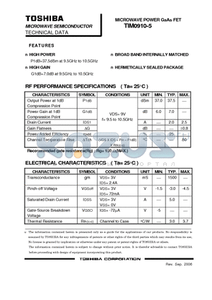 TIM0910-5 datasheet - MICROWAVE SEMICONDUCTOR TECHNICAL DATA