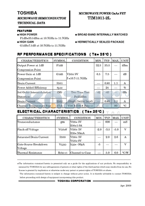 TIM1011-2L datasheet - MICROWAVE POWER GaAs FET