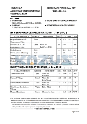 TIM1011-5L datasheet - MICROWAVE POWER GaAs FET