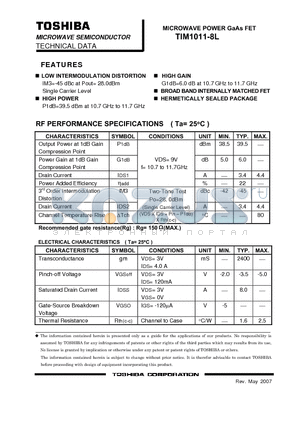 TIM1011-8L datasheet - MICROWAVE POWER GaAs FET