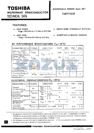 TIM1112-4 datasheet - MICROWAVE POWER GaAs FET