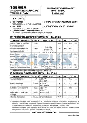 TIM1314-30L datasheet - MICROWAVE POWER GaAs FET