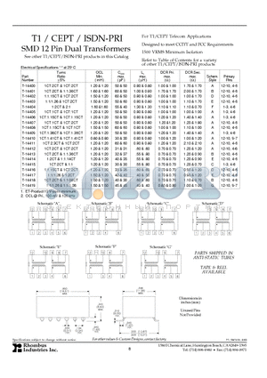 T-14403 datasheet - T1 / CEPT / ISDN-PRI SMD 12 Pin Dual Transformers