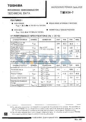 TIM1414-7 datasheet - MICROWAVE POWER GAAS FET