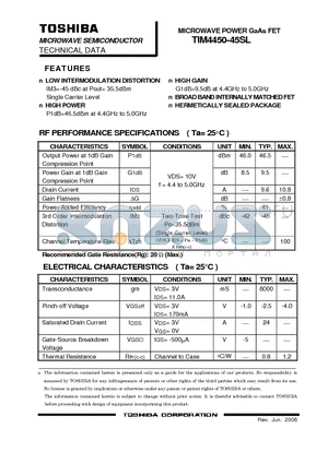 TIM4450-45SL datasheet - MICROWAVE POWER GaAs FET