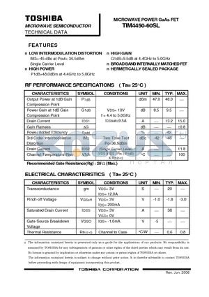 TIM4450-60SL datasheet - MICROWAVE POWER GaAs FET