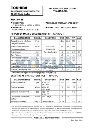 TIM4450-8UL datasheet - HIGH POWER P1dB=39.5dBm at 4.4GHz to 5.0GHz