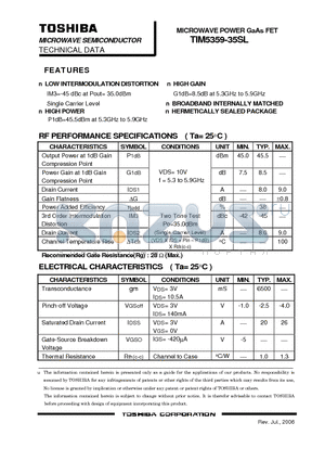 TIM5359-35SL datasheet - MICROWAVE POWER GaAs FET