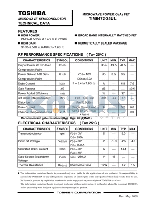 TIM5964-12UL_09 datasheet - HIGH POWER P1dB=41.5dBm at 5.9GHz to 6.4GHz