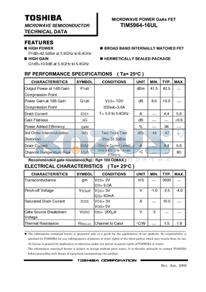 TIM5964-16UL datasheet - HIGH POWER P1dB=42.5dBm at 5.9GHz to 6.4GHz