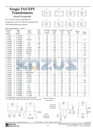 T-14704G datasheet - Single T1/CEPT Transformers