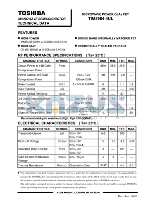 TIM5964-4UL_09 datasheet - HIGH POWER P1dB=36.5dBm at 5.9GHz to 6.4GHz