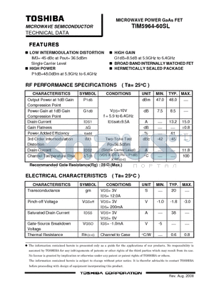 TIM5964-60SL_08 datasheet - IM3=-45 dBc at Pout= 36.5dBm Single Carrier Level