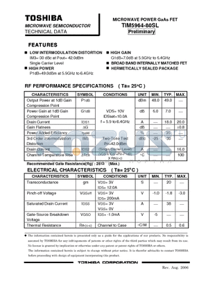 TIM5964-80SL datasheet - MICROWAVE POWER GaAs FET