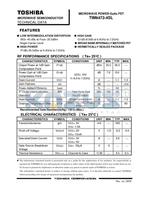 TIM6472-4SL datasheet - MICROWAVE POWER GaAs FET