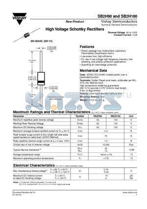 SB2H90 datasheet - High Voltage Schottky Rectifiers