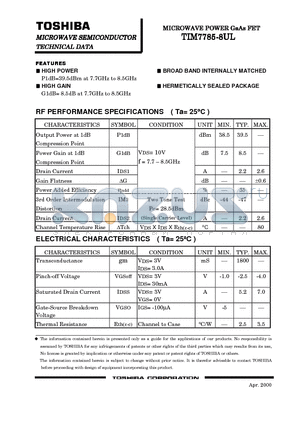 TIM7785-8UL datasheet - MICROWAVE POWER GaAs FET