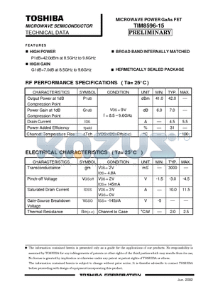 TIM8596-15 datasheet - MICROWAVE POWER GaAs FET