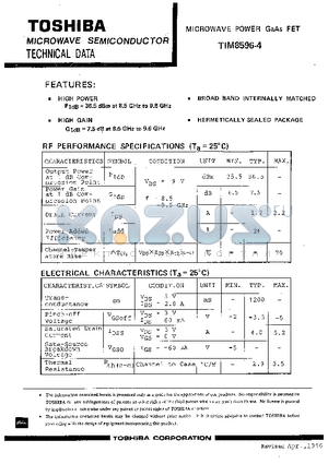 TIM8596-4 datasheet - MICROWAVE POWER GaAs FET